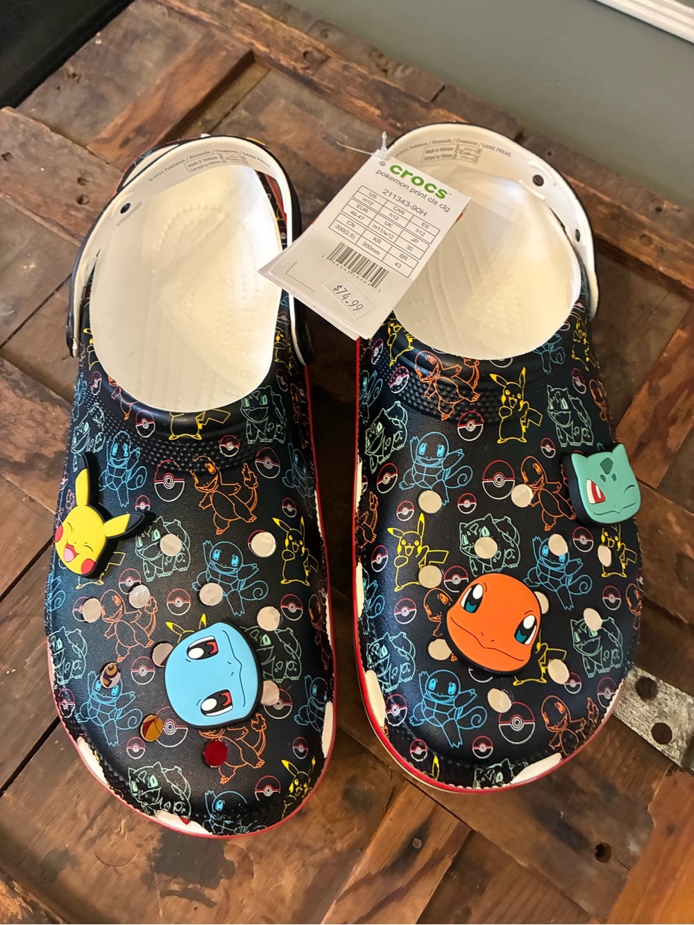 Pokemon Black Crocs-Style Clogs with Multicolor Pokemon Faces